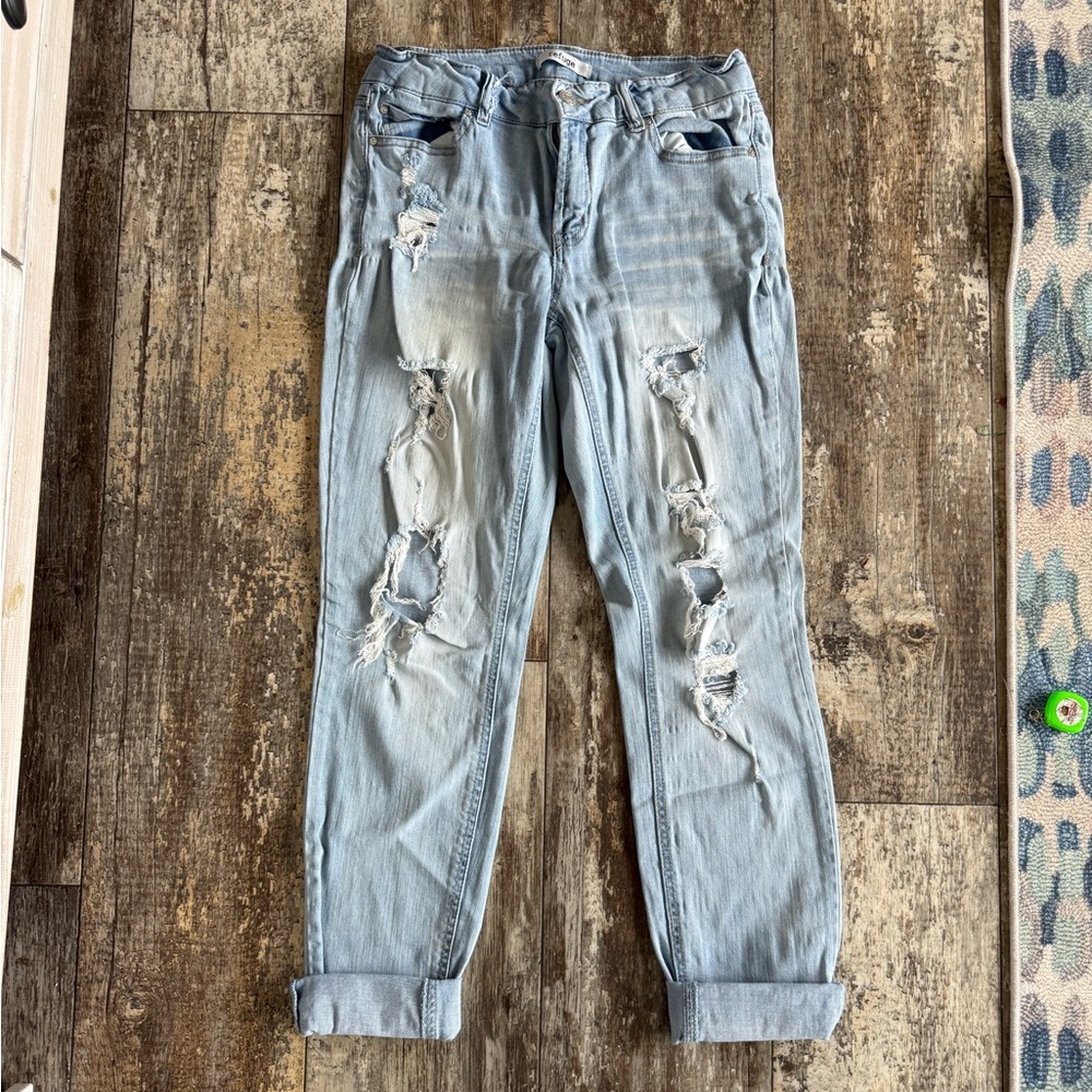 2 for $10 sale: Refuge light wash distressed straight leg stretch denim jeans